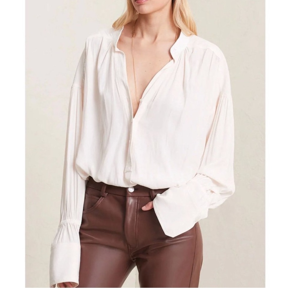 A.L.C. Cream Button-Front Peasant Blouse